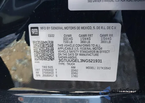 2022 GMC Sierra 1500 4Wd Short Box Denali from USA, damaged, VIN 3GTUUGEL3NG521931